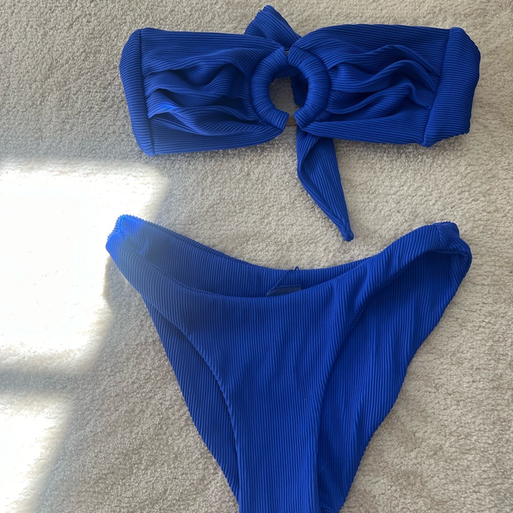 Blue Ribbed Bikini Set
